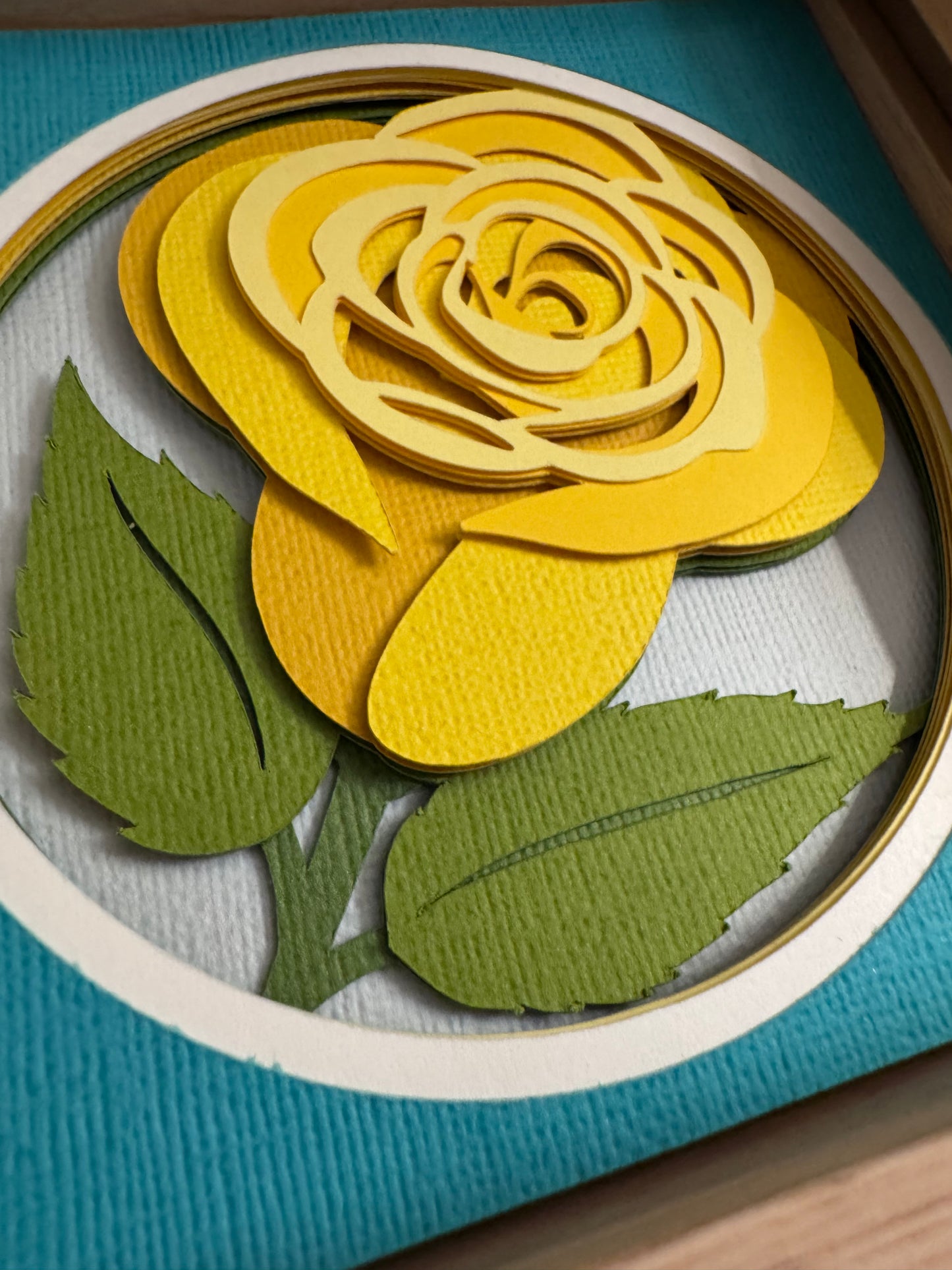 Rose close up mini 3D paper art in a shadowbox