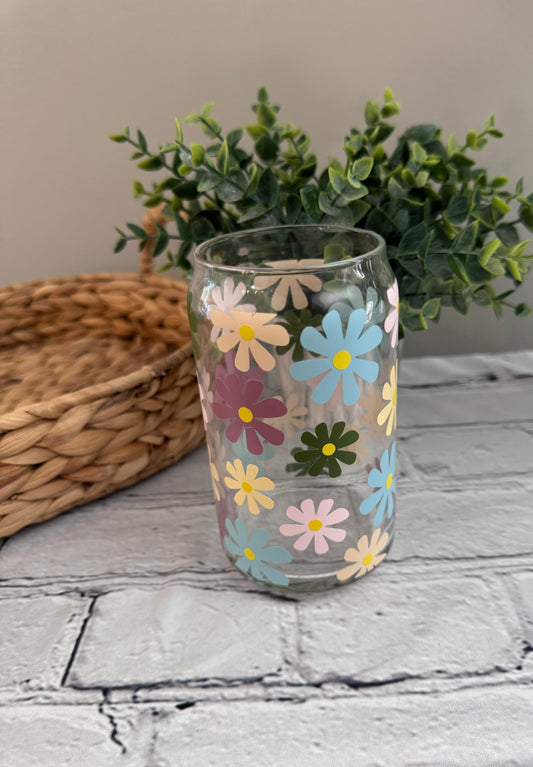 Retro flowers beer can glass