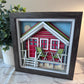 Beach house 3D paper art in a shadowbox