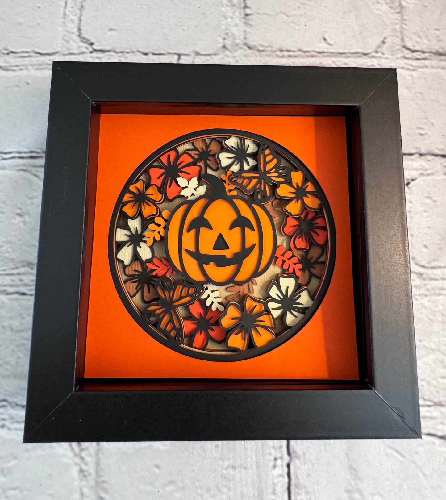 Pumpkin with flowers mini 3D paper art in a shadowbox