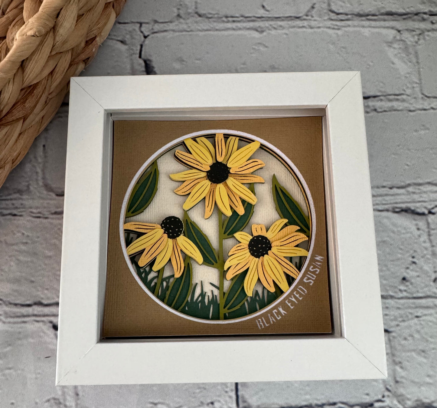 Black eyed Susan mini 3D paper art in a shadowbox