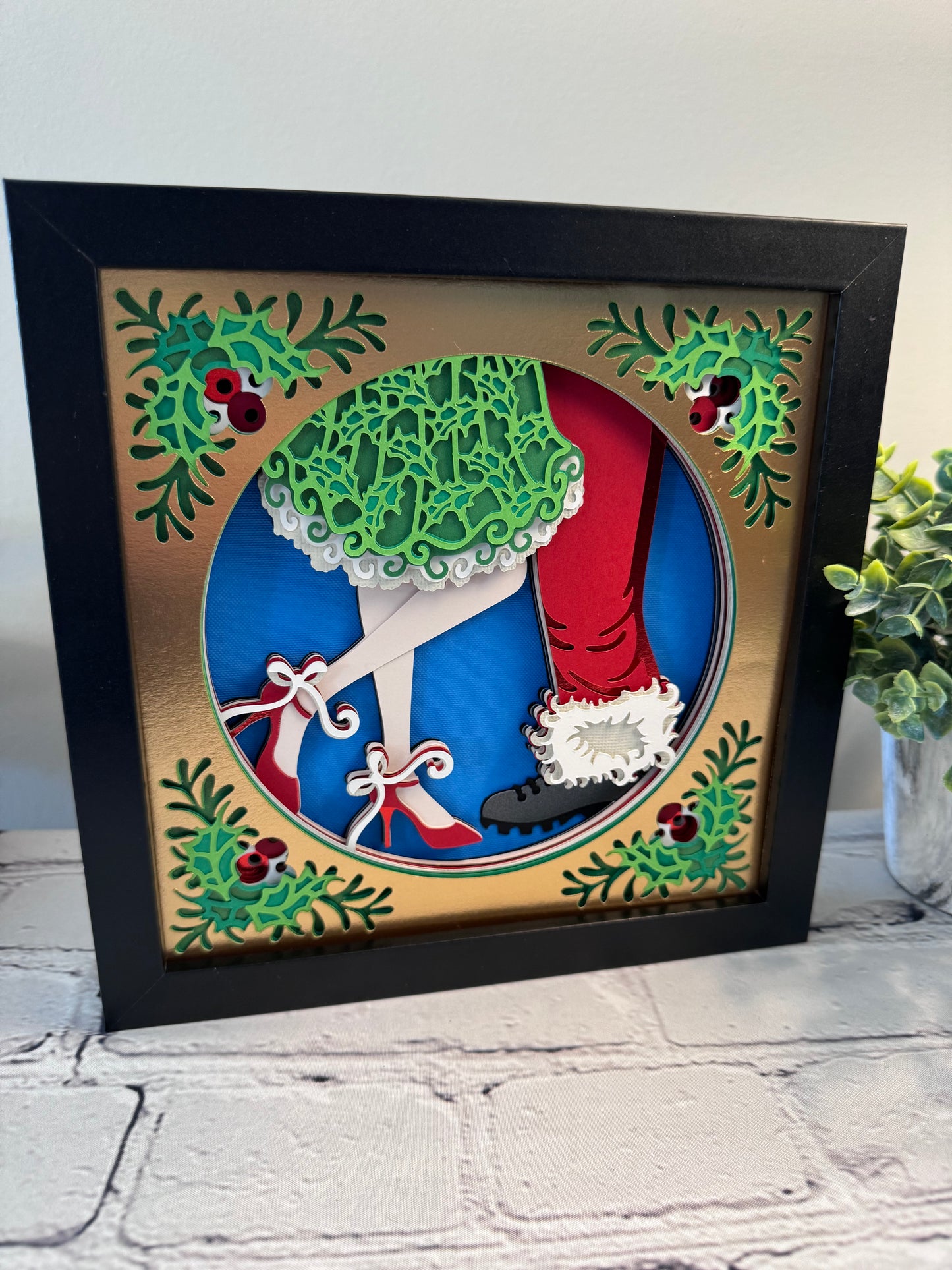 Christmas kiss 3D paper art shadowbox