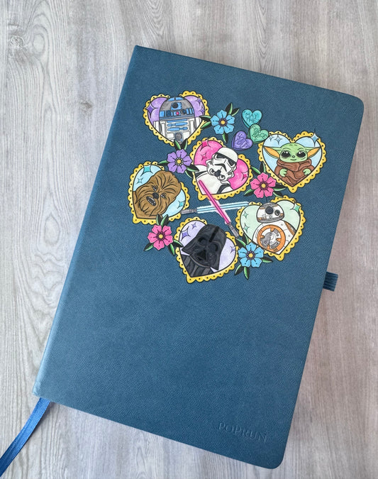 Space movie characters in hearts blank journal