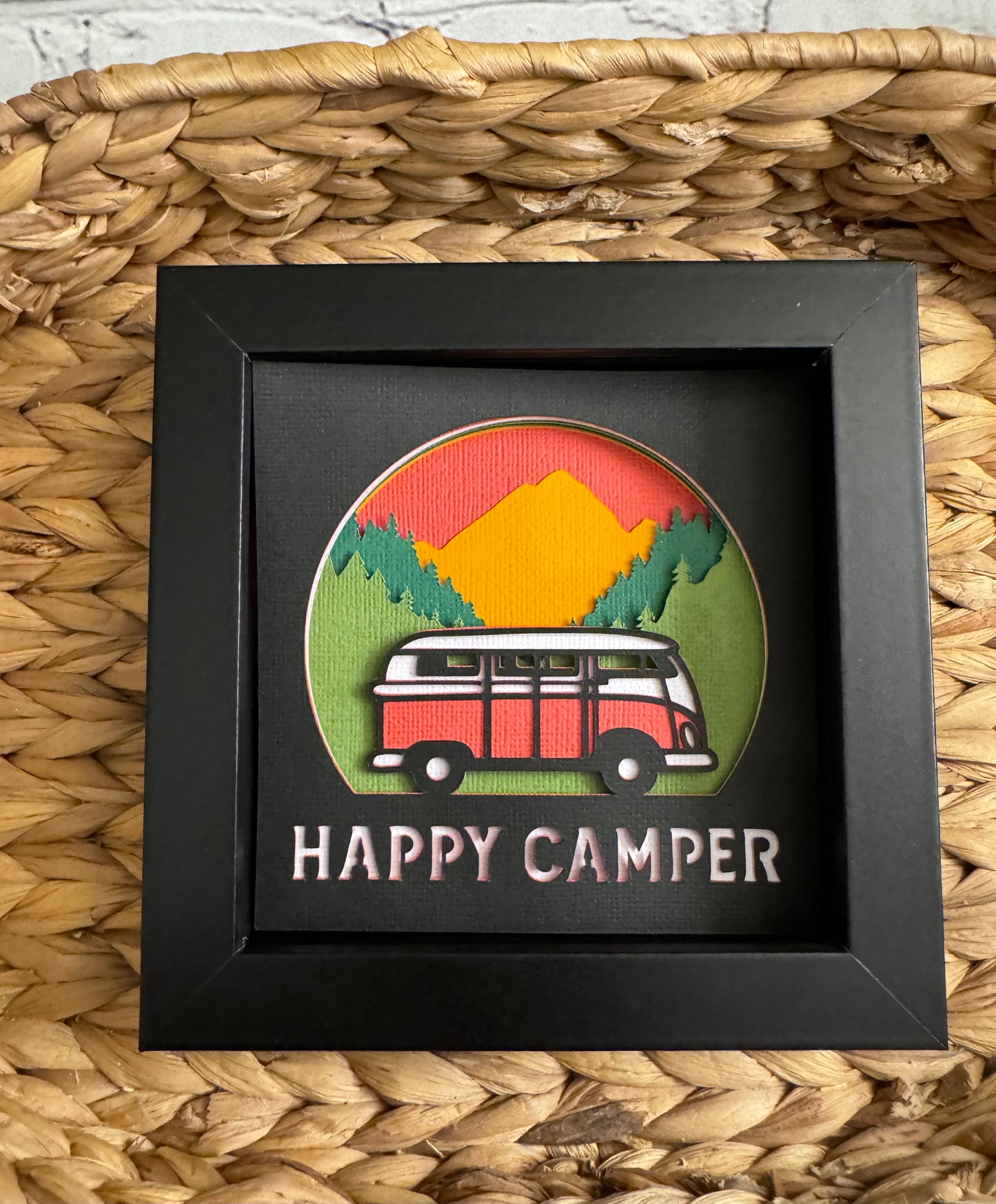 Happy camper mini 3D paper art in a shadowbox