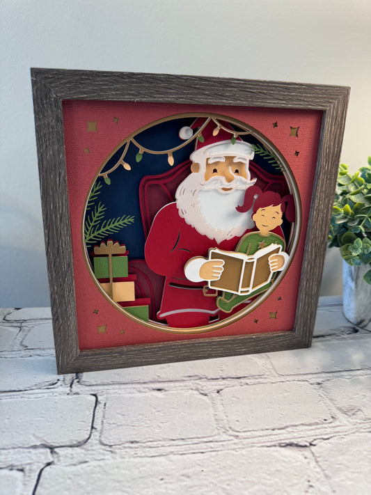 Story time Santa 3D paper art shadowbox