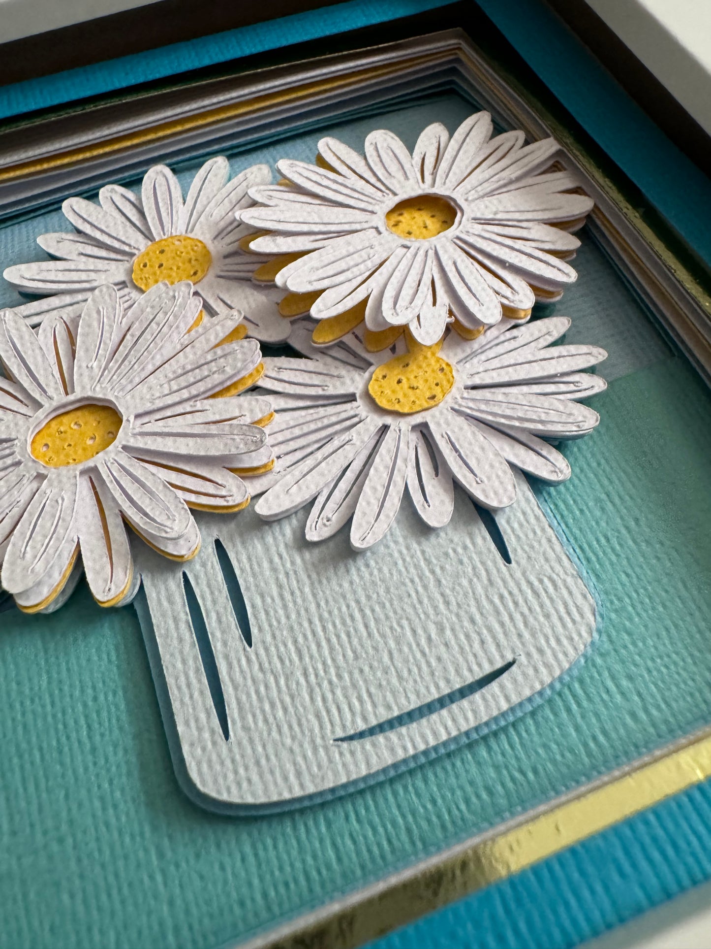 Daisies in a jar mini 3D paper art in a shadowbox