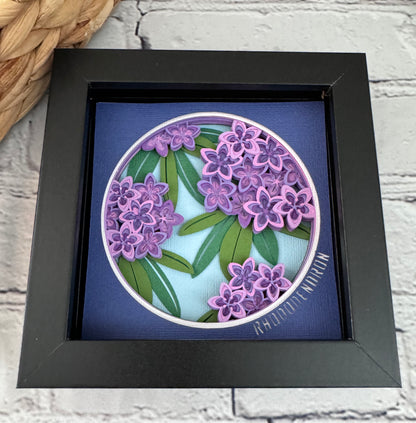 Rhododendron mini 3D paper art in a shadowbox