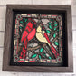 Stained glass cardinals 3D paper art in a shadowbox