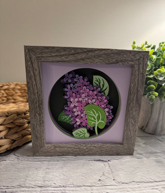 Lilac branch mini 3D paper art in a shadowbox