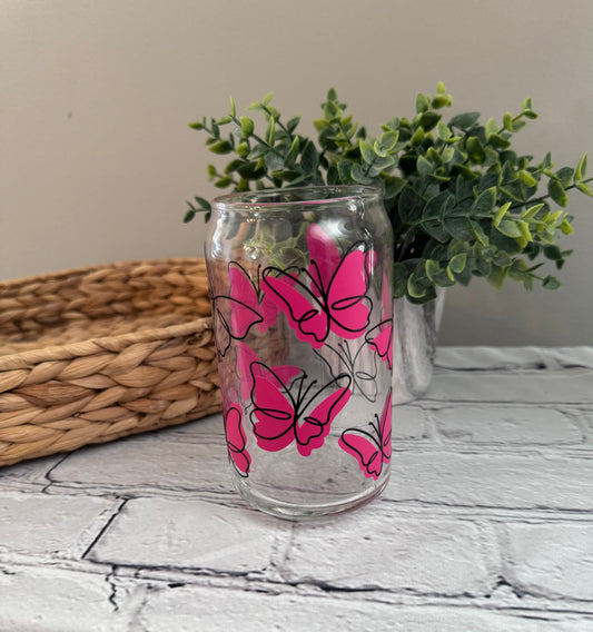 Watercolor butterflies beer can glass