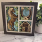 Horse with barn and horseshoe 3D paper art in a shadowbox