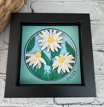 Daisy mini 3D paper art in a shadowbox