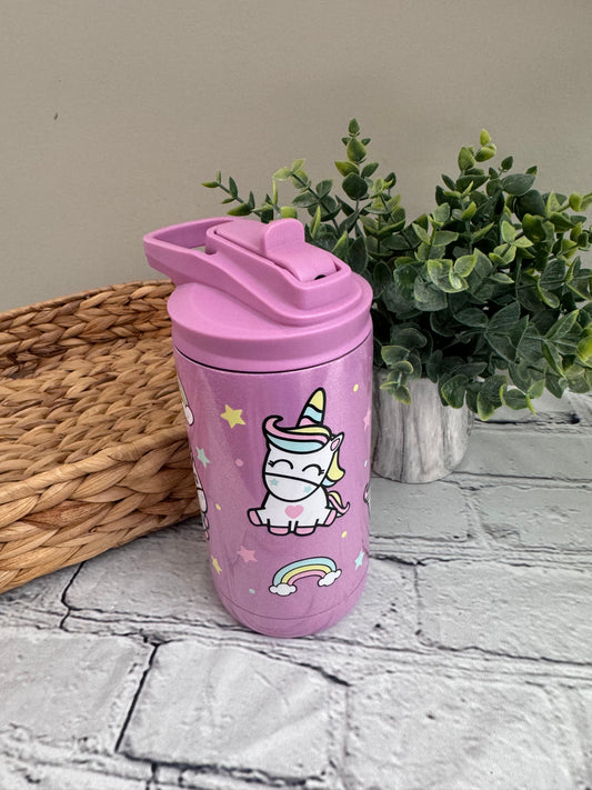 Colorful unicorn and rainbow 12oz kids water bottle