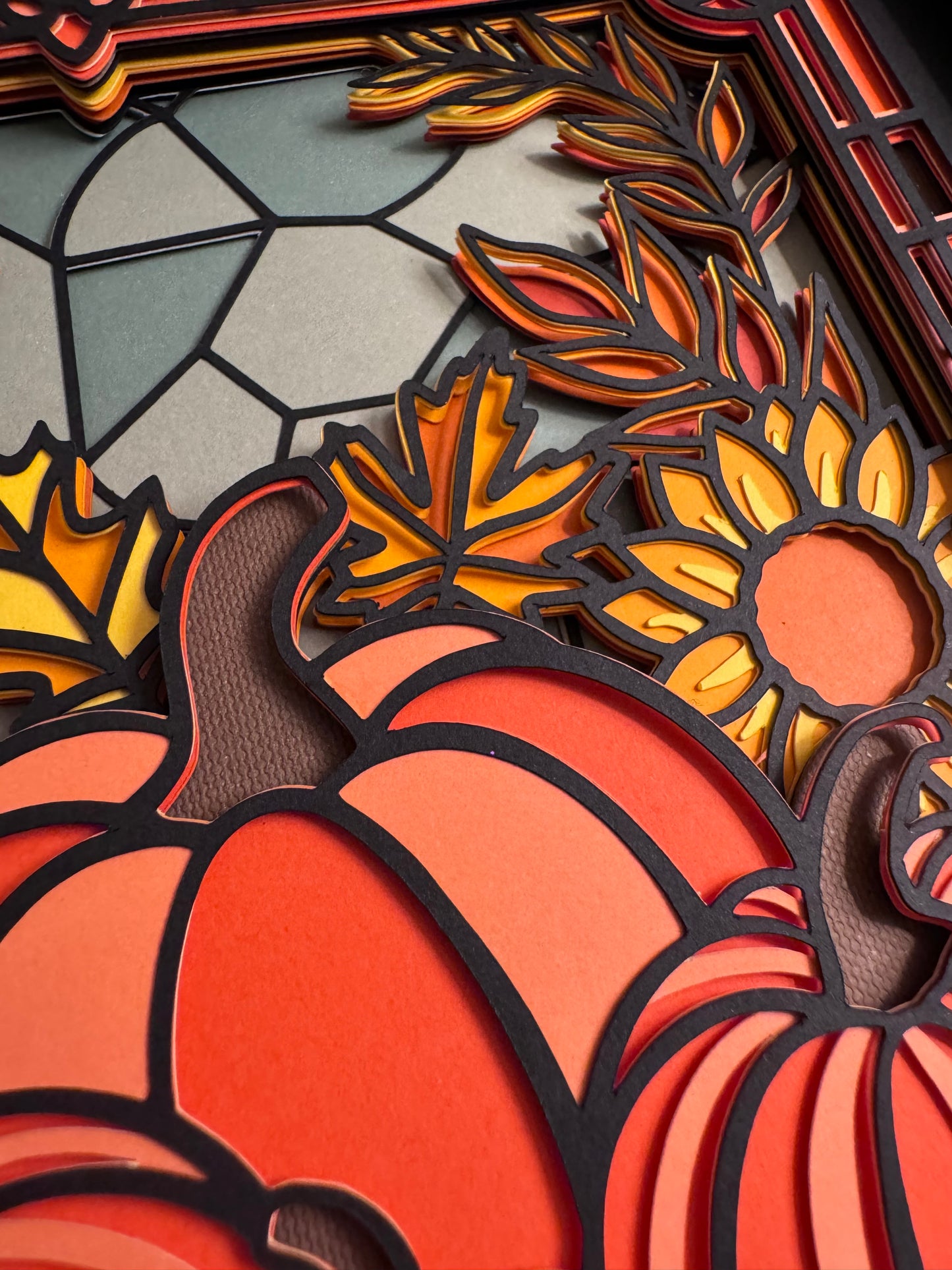 Stained glass pumpkin 3D paper art shadowbox