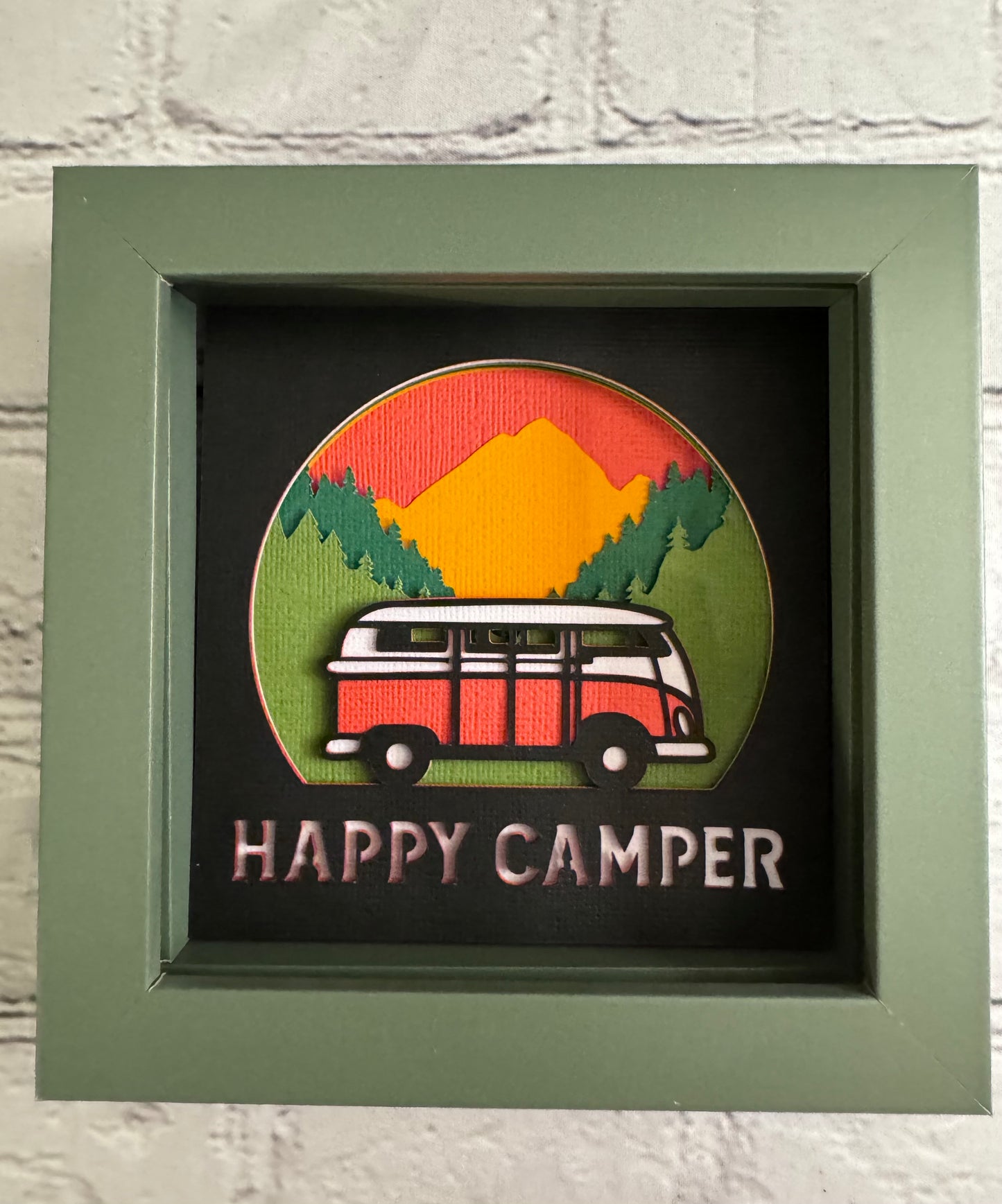 Happy camper mini 3D paper art in a shadowbox