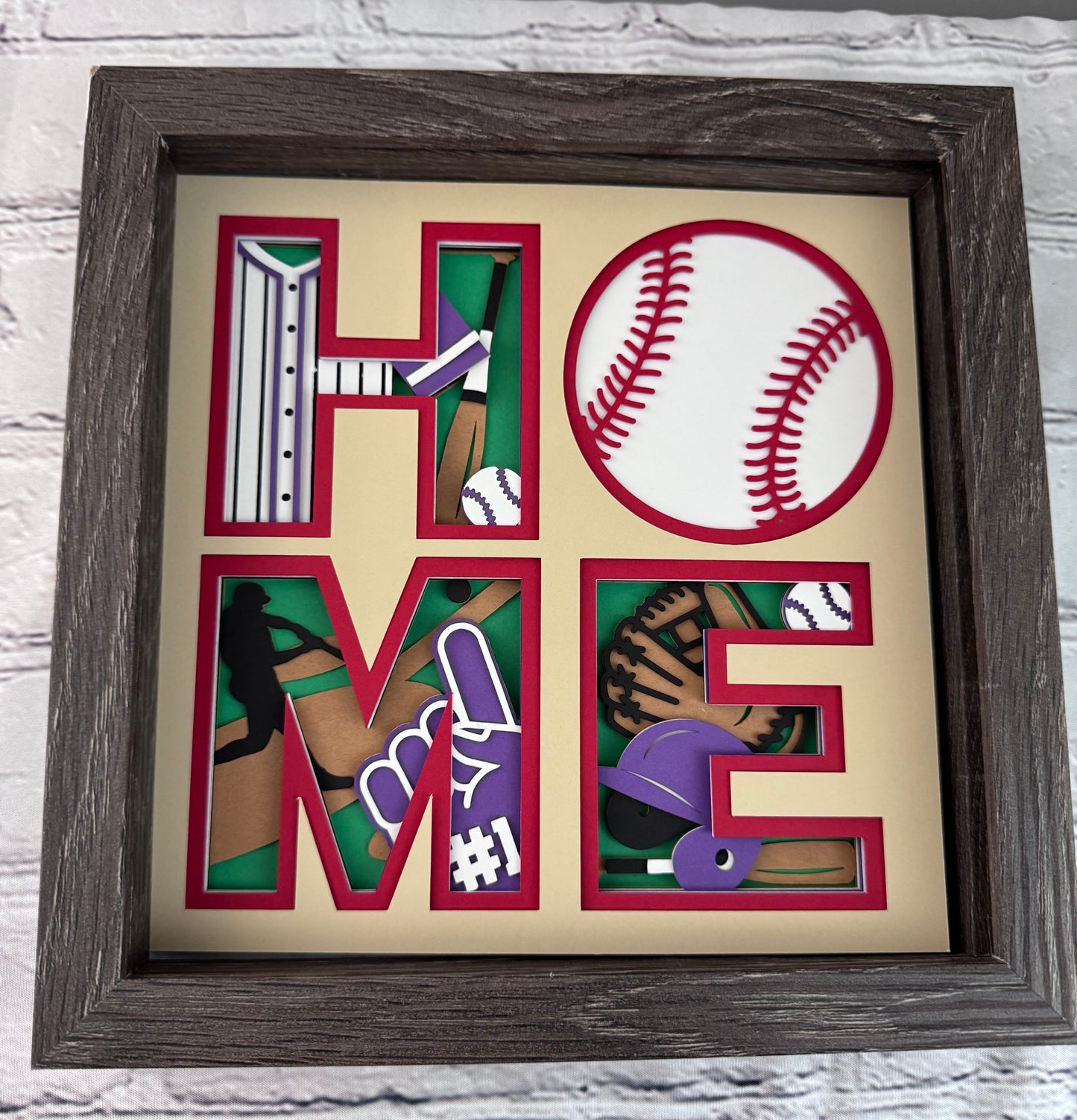 Home- Baseball 3D paper art in a shadowbox