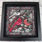 Stained glass redbird and flowers 3D paper art in a shadowbox