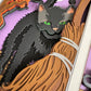 Black cat with broom and potion 3D paper art shadowbox