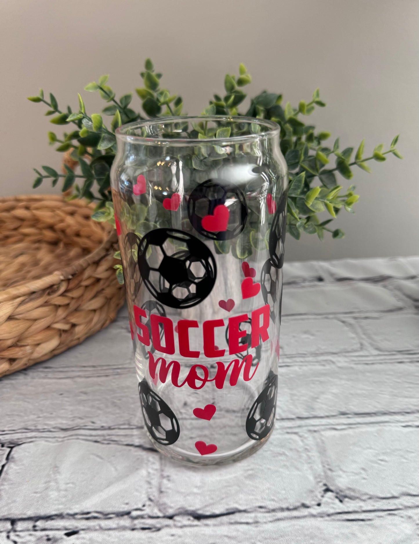 Soccer mom beer can glass