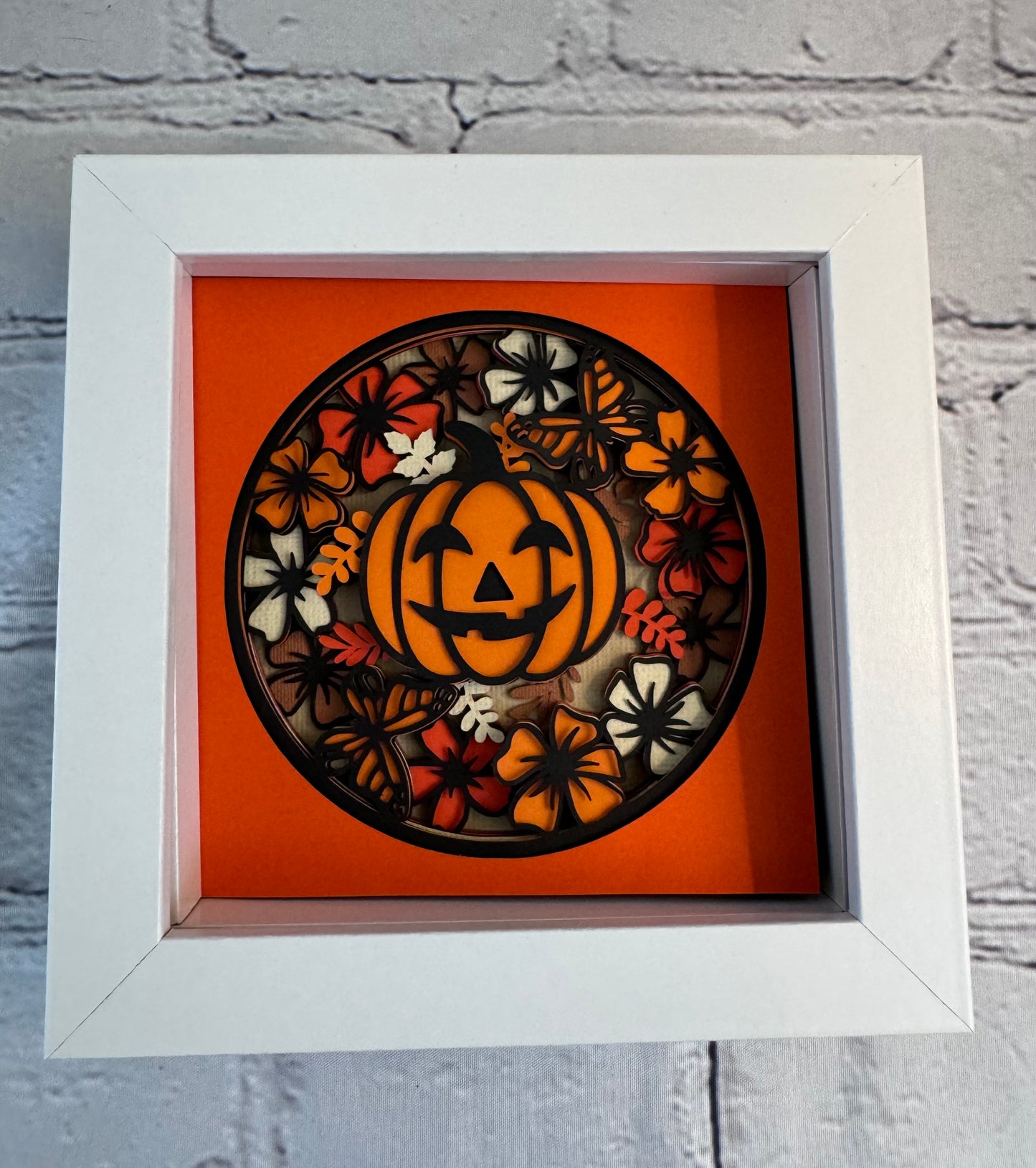 Pumpkin with flowers mini 3D paper art in a shadowbox