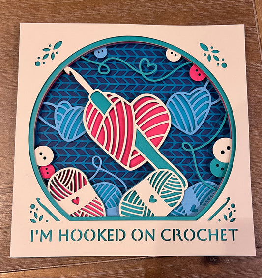 Hooked on crochet 3D paper art in a shadowbox