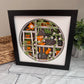 Gardening scene round version 3D paper art in a shadowbox