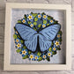 Butterfly solo scene blue morpho butterfly 3D paper art in a shadowbox