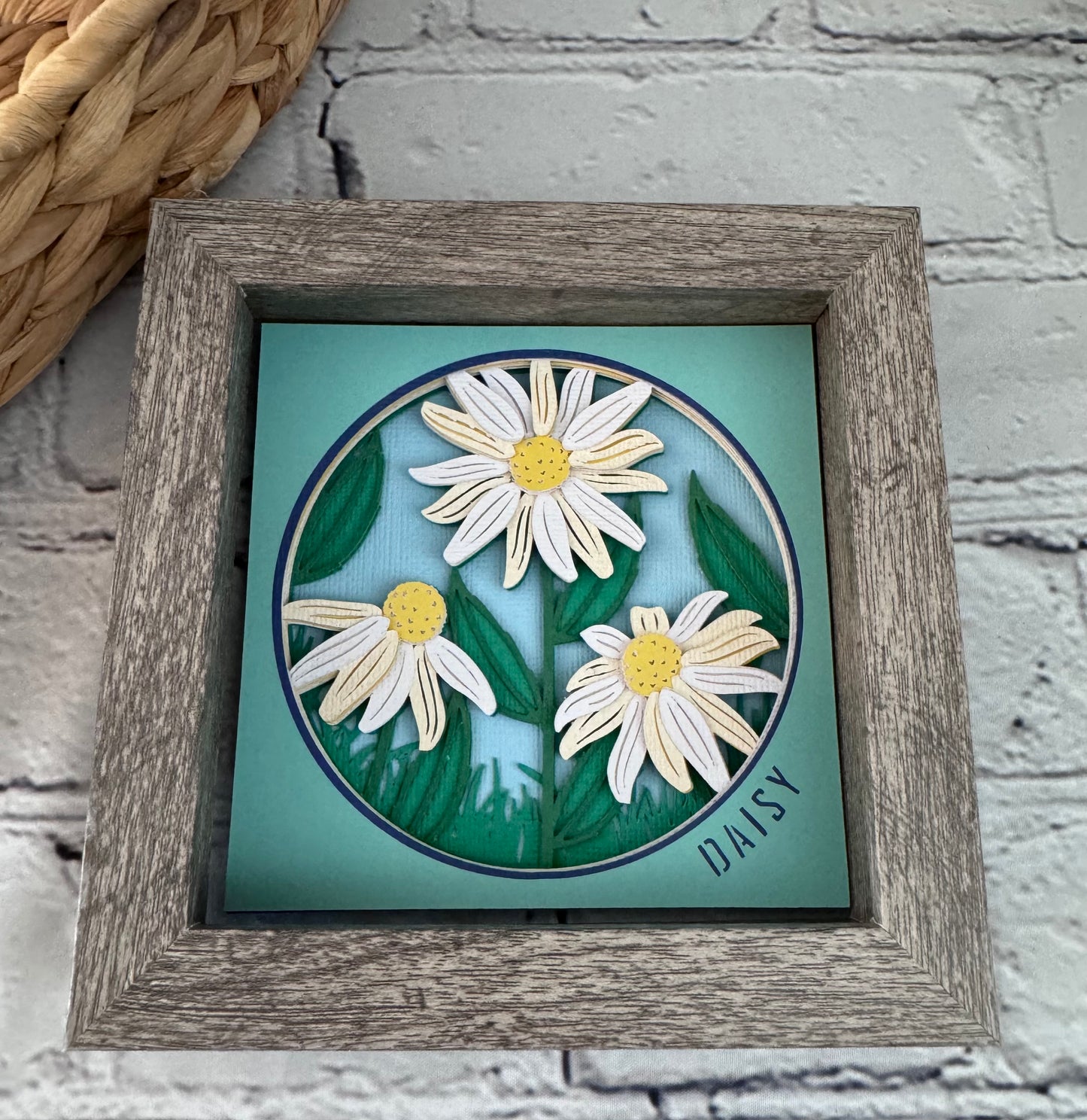 Daisy mini 3D paper art in a shadowbox