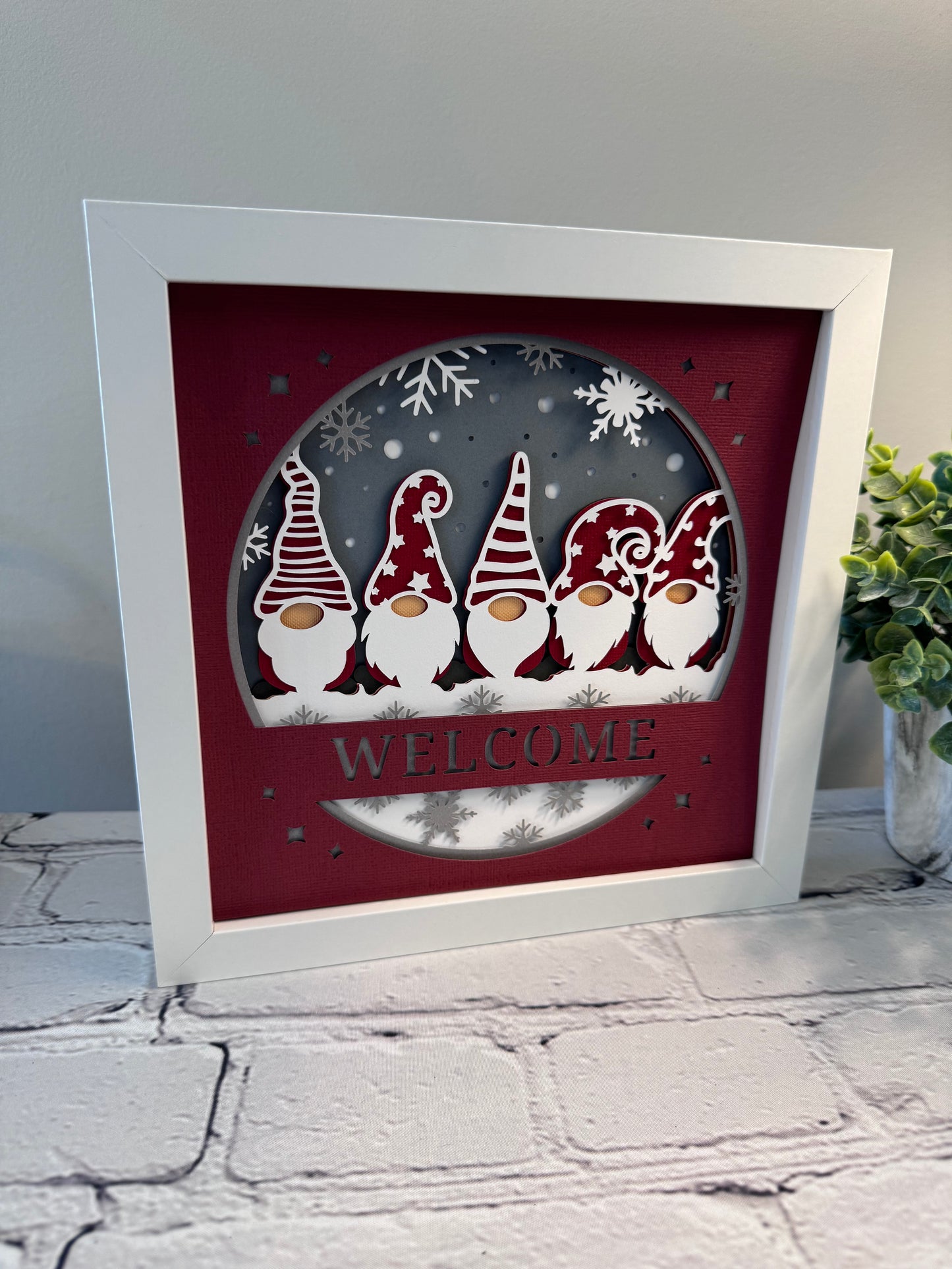 Welcome winter gnomes 3D paper art shadowbox