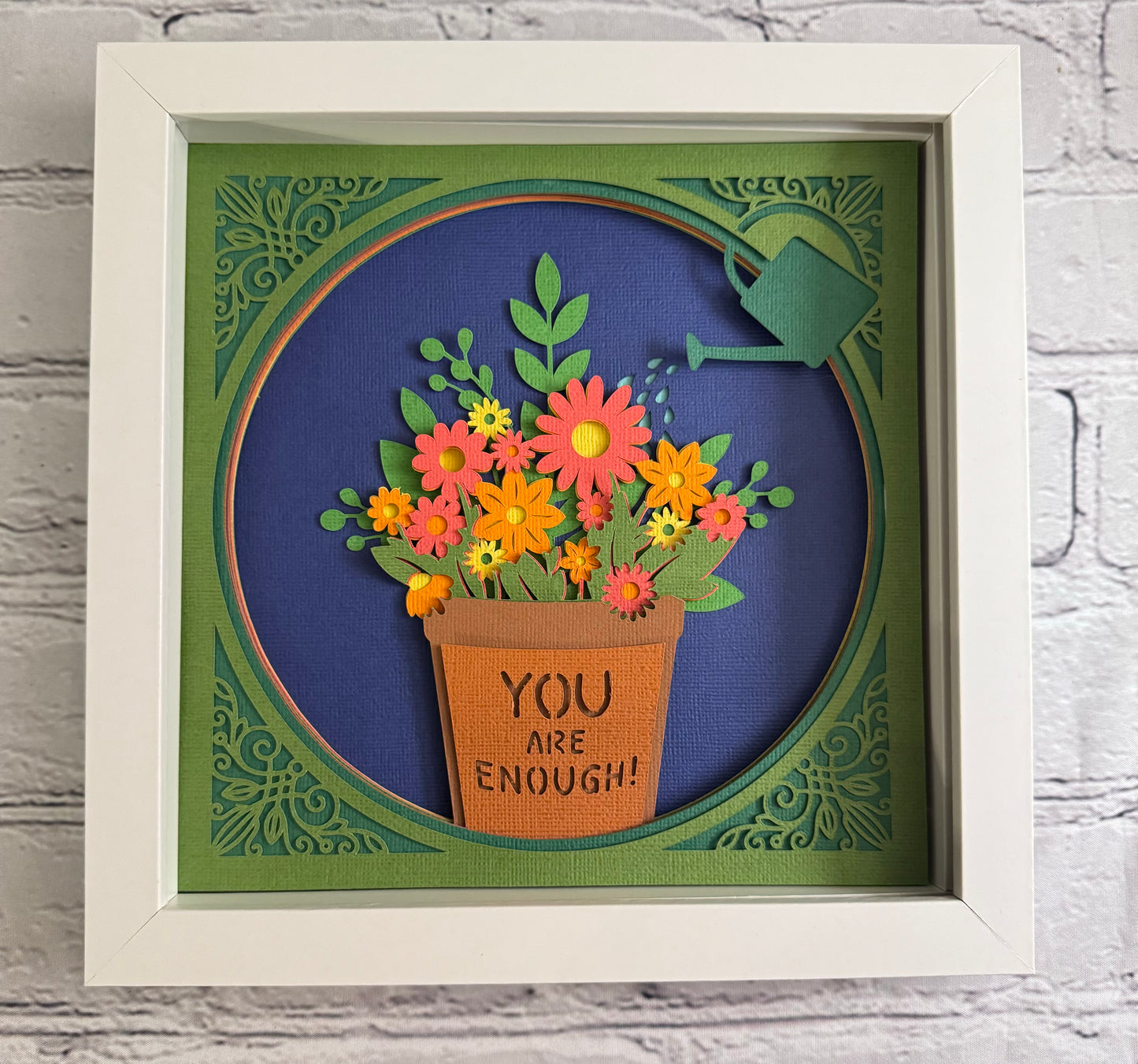 You are enough flowers 3D paper art in a shadowbox