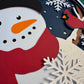 Snowman with cardinal close up 3D paper art shadowbox