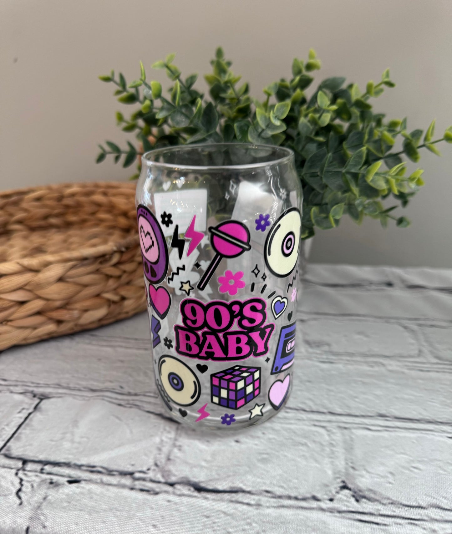 90’s baby beer can glass