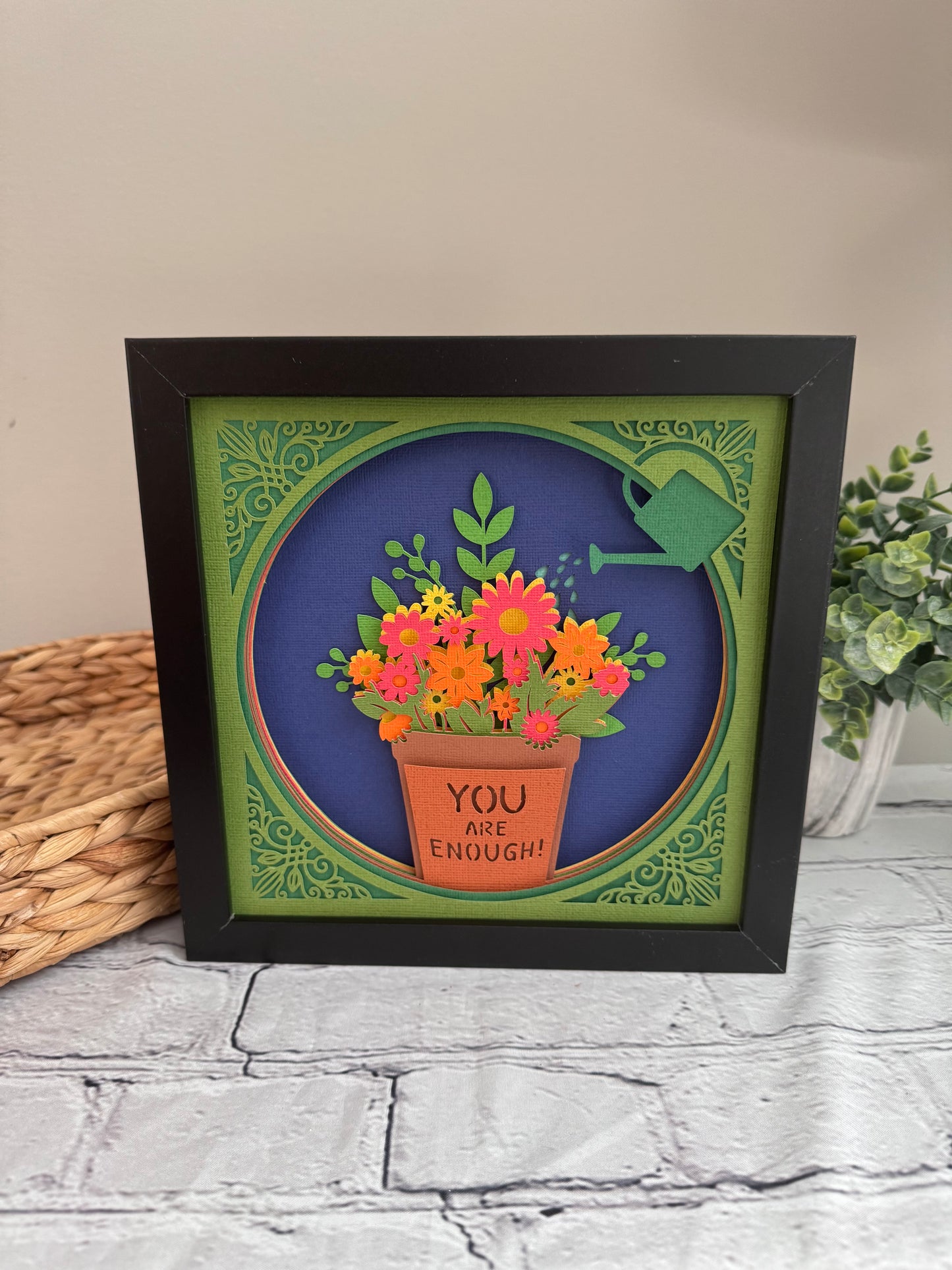 You are enough flowers 3D paper art in a shadowbox