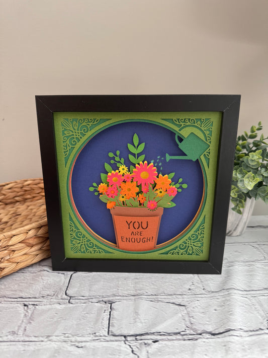 You are enough flowers 3D paper art in a shadowbox