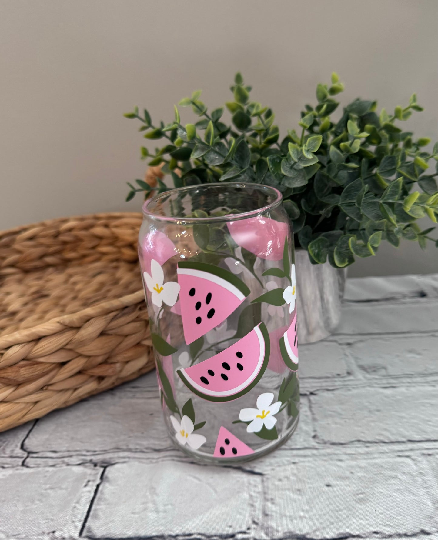 Watermelon floral beer can glass