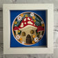 Mushroom house mini 3D paper art in a shadowbox