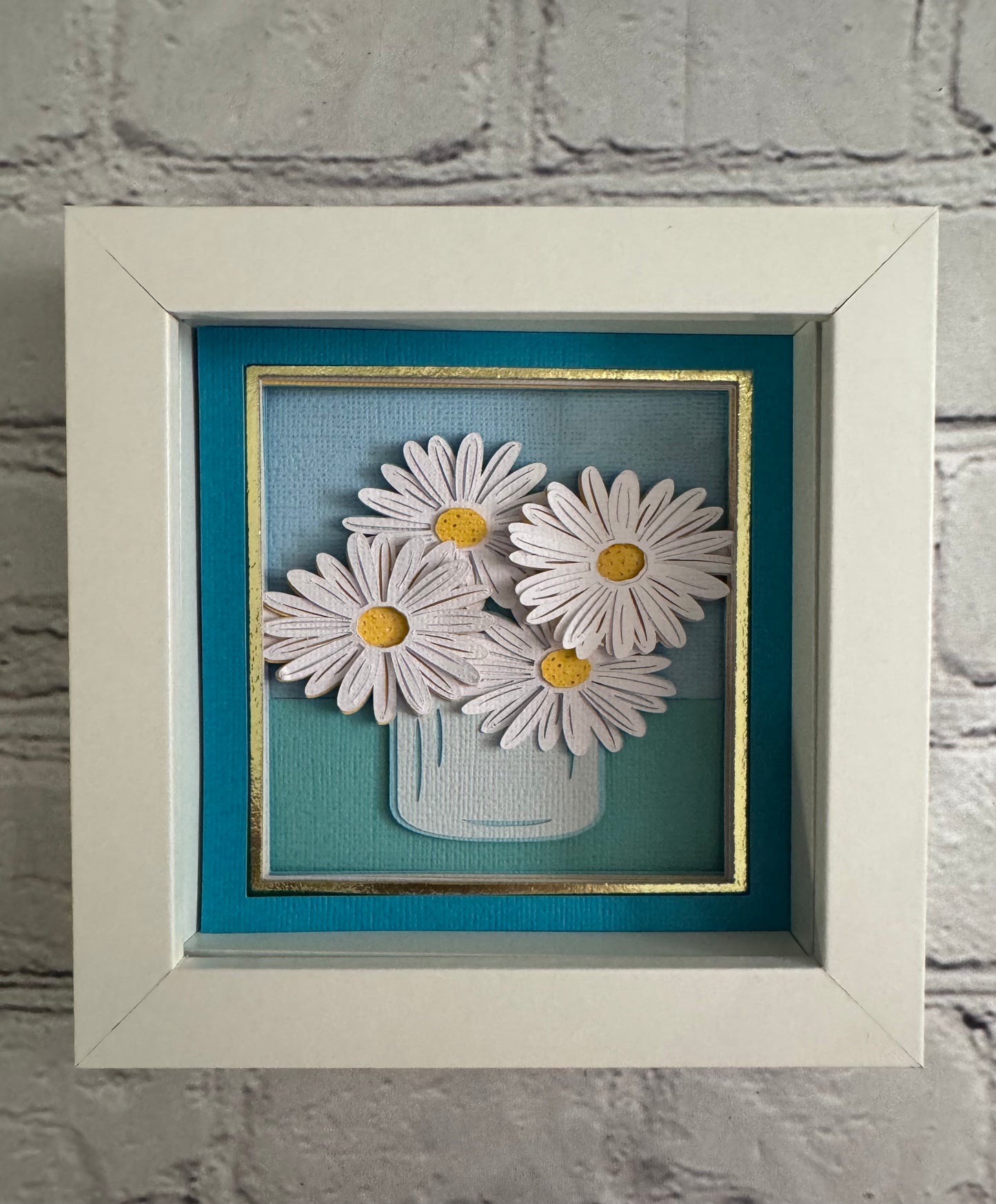 Daisies in a jar mini 3D paper art in a shadowbox