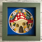 Mushroom house mini 3D paper art in a shadowbox