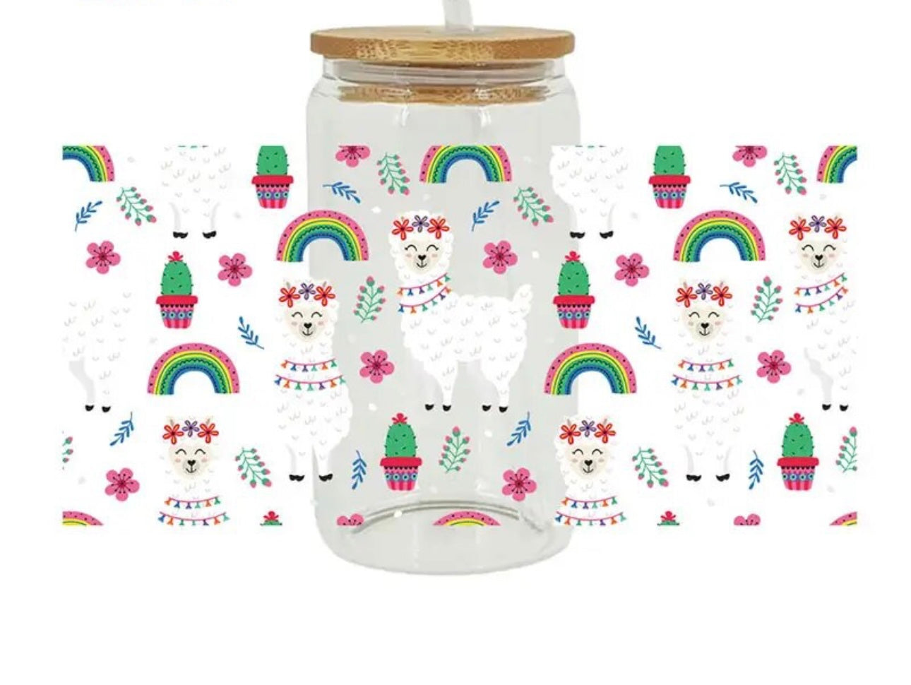 Llama and rainbow 12oz kids water bottle