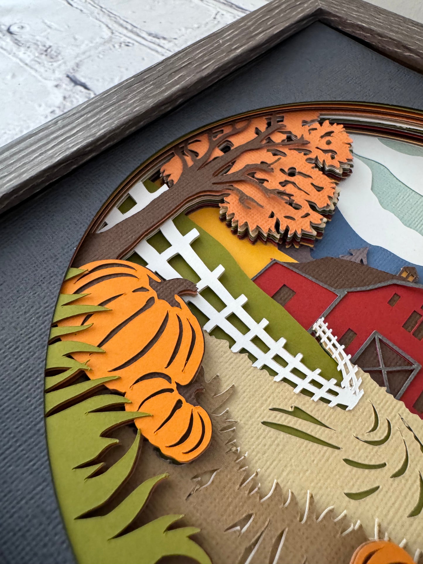 Fall barn landscape design 3D paper art in a shadowbox