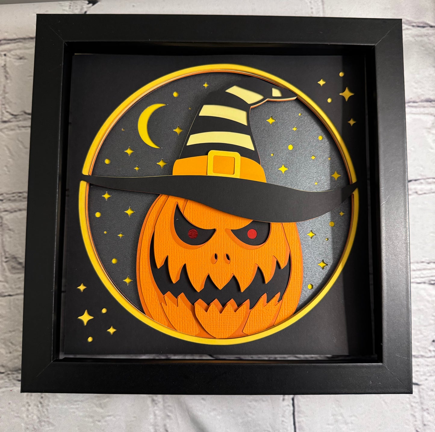 Creepy trio- pumpkin 3D paper art shadowbox