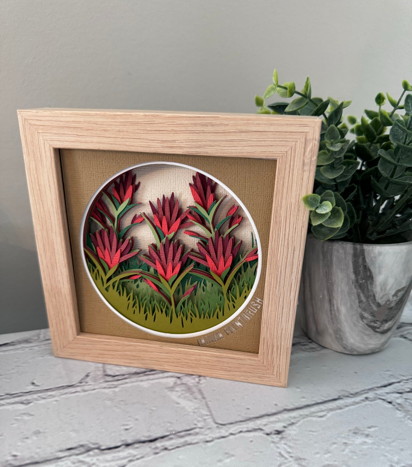 Indian paintbrush mini 3D paper art in a shadowbox