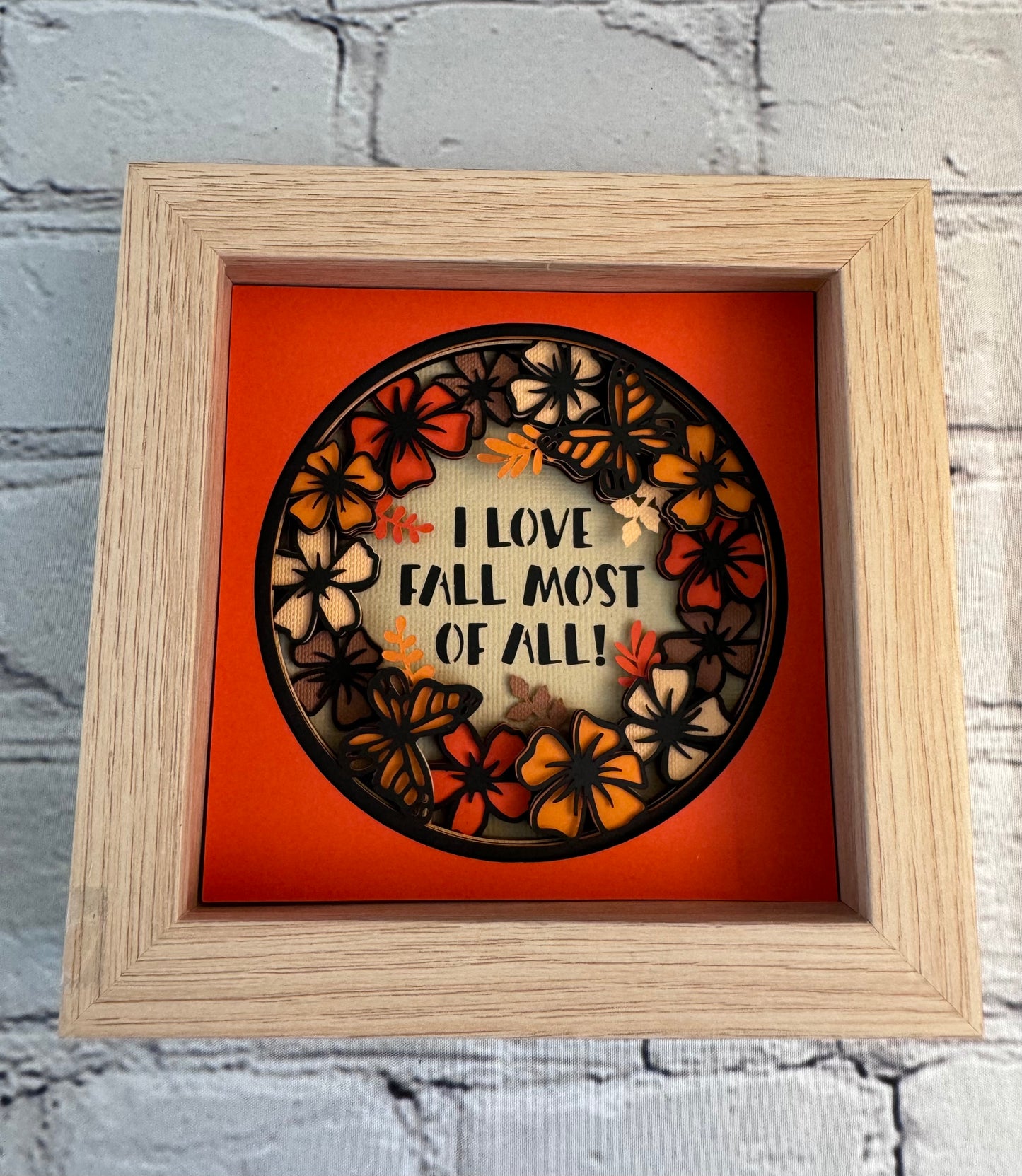 I love fall most of all with flowers mini 3D paper art in a shadowbox