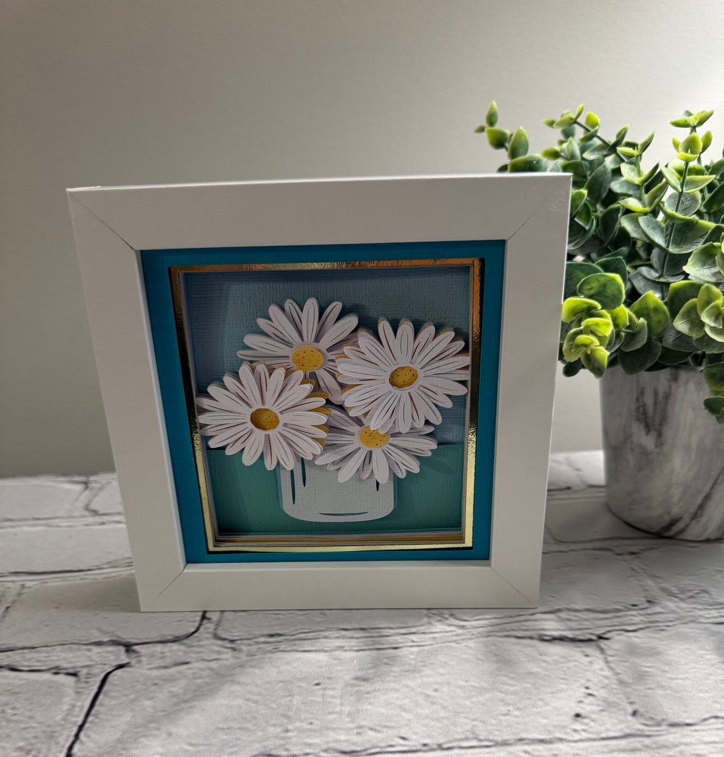 Daisies in a jar mini 3D paper art in a shadowbox