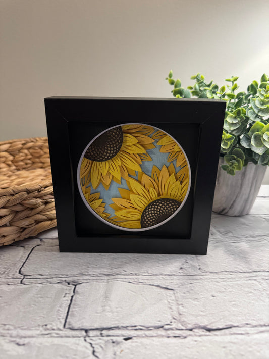 Sunflowers mini 3D paper art in a shadowbox
