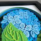 Hydrangea branch flowers mini 3D paper art in a shadowbox