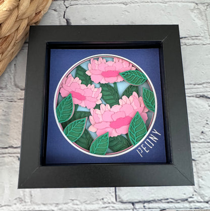 Peony mini 3D paper art in a shadowbox