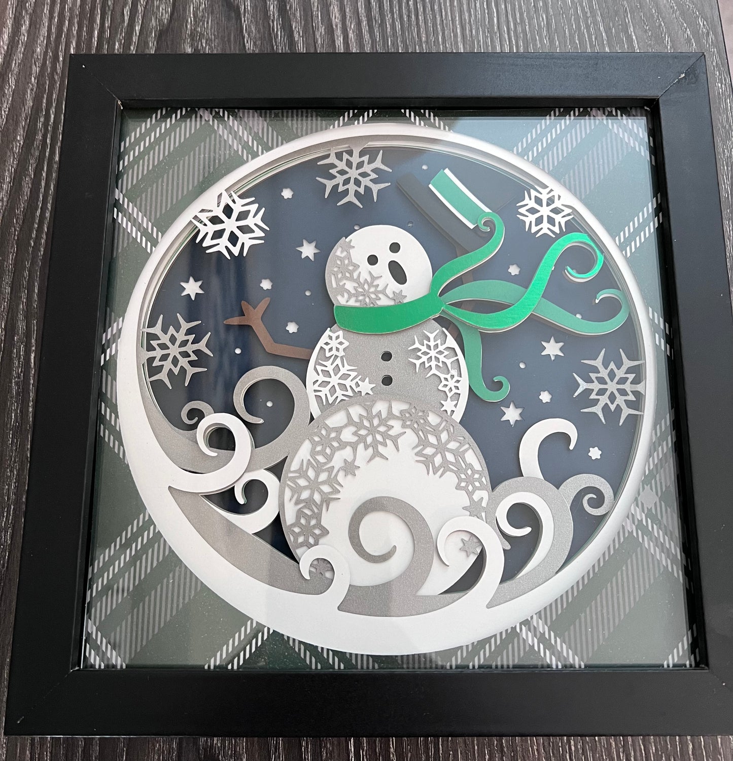 Snowman 3D paper art shadowbox