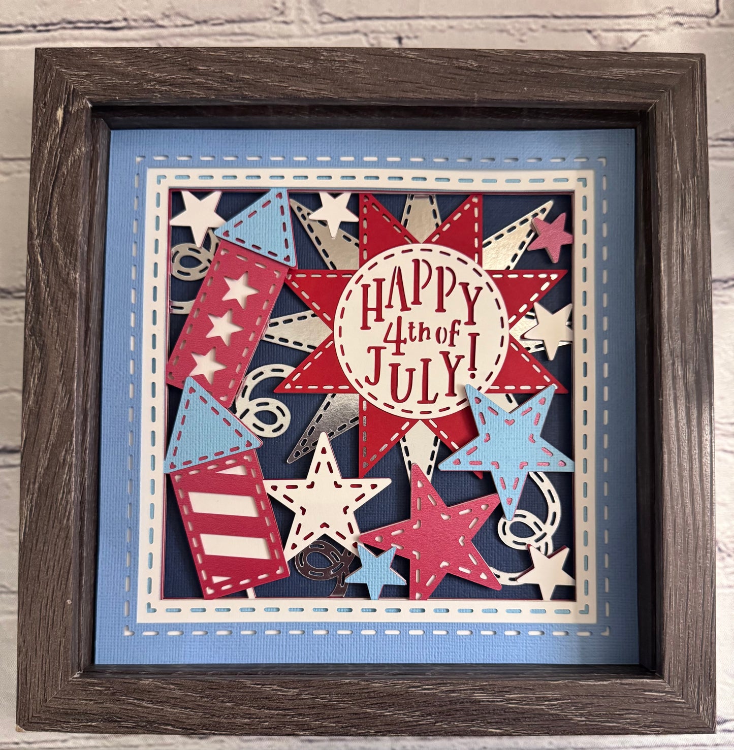 Happy 4th of July 3D paper art in a shadowbox