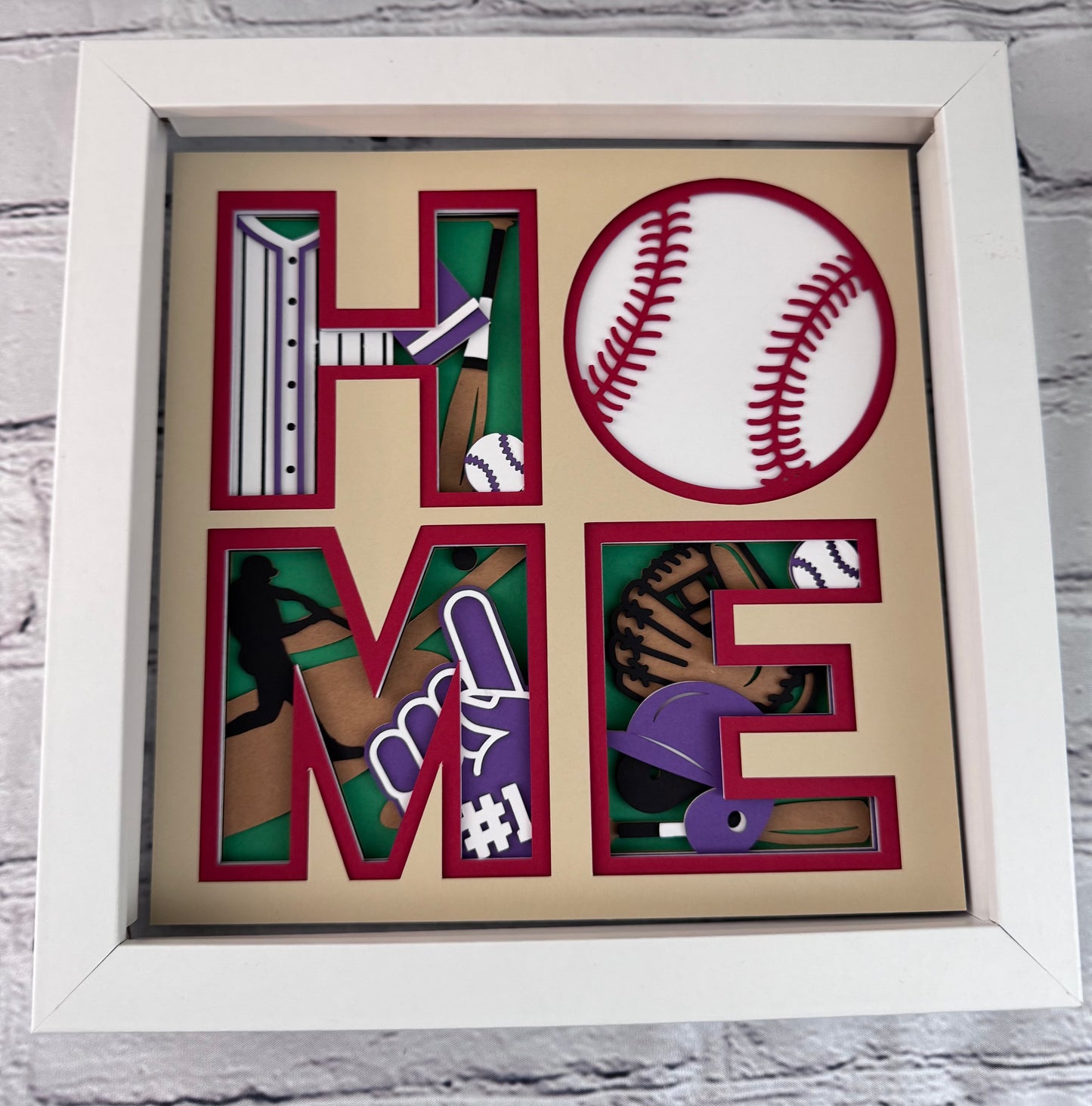 Home- Baseball 3D paper art in a shadowbox